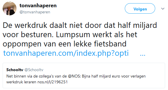 Screenshot van Tweet van Ton van Haperen